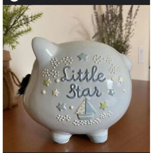 Little Star Blue Ceramic Piggy Bank With A Stopper Excellent Condition